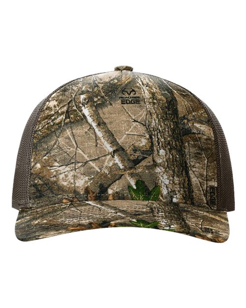 Richardson Printed Five-Panel Trucker Cap - Realtree Edge/ Brown Front