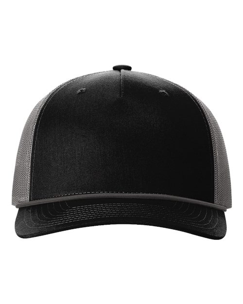 Richardson Five-Panel Trucker Rope Cap - Black/ Charcoal Front