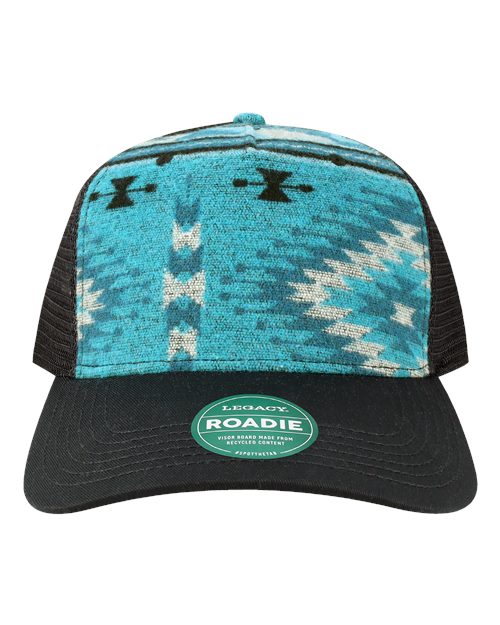 LEGACY Five-Panel Adjustable Cap - Aqua Aztec/ Black Front