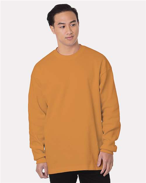 Bayside Unisex USA-Made Heavyweight Waffle Knit Thermal - Caramel Brown Front