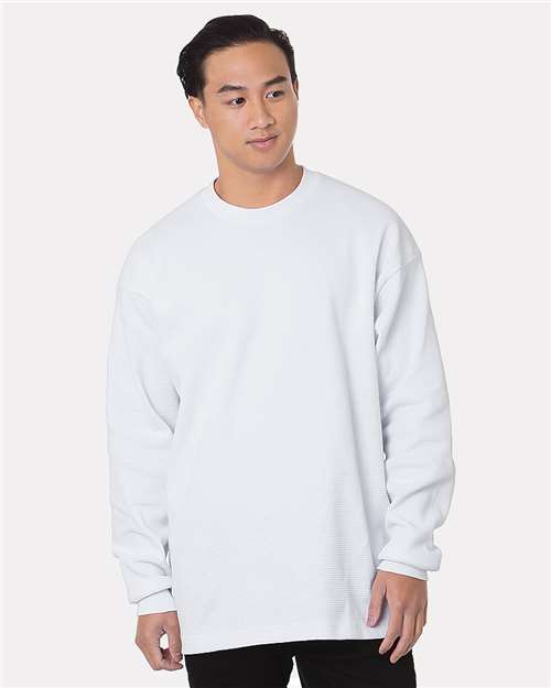 Bayside Unisex USA-Made Heavyweight Waffle Knit Thermal - White Front