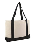 Liberty Bags Large Zippered Cotton Canvas Tote - Natural/ Black Front