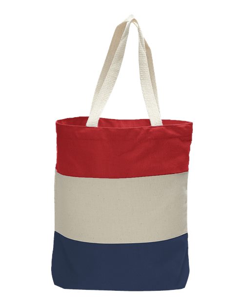 11L Tri-Color Tote - Navy/ Natural/ Red Front