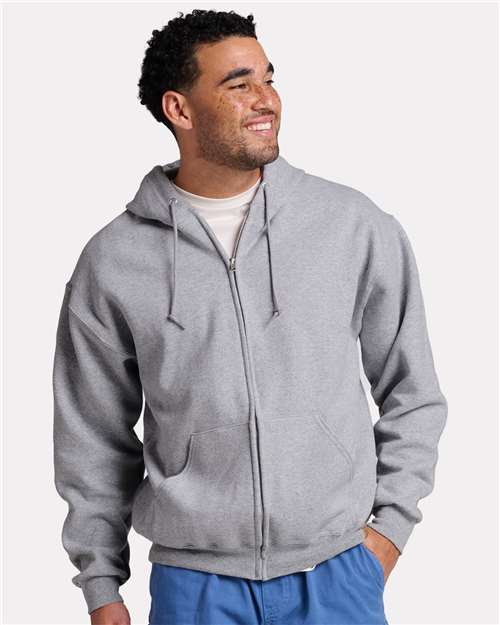 JERZEES Unisex Rugged Full-Zip Hooded Sweatshirt - Model Front