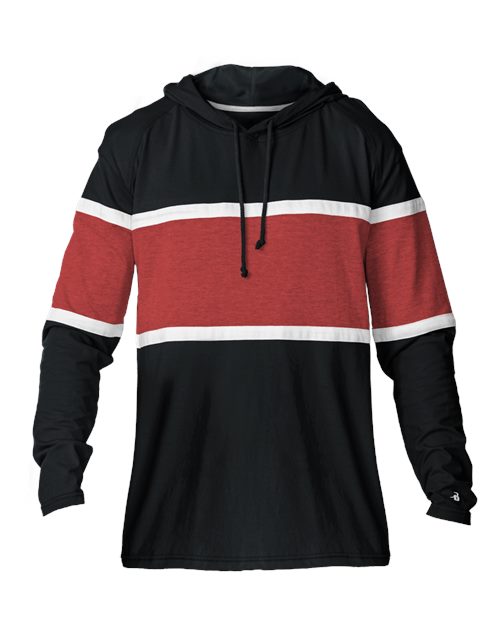 Badger Unisex United Hooded Long Sleeve T-Shirt - Black/ Red/ White Front