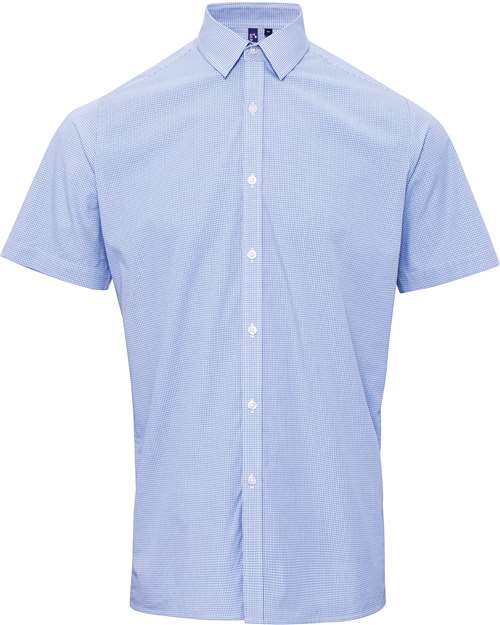 Artisan Collection by Reprime Men's Microcheck Gingham Cotton Shirt - Light Blue/ White Front