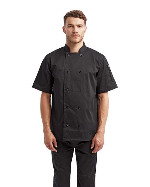 Artisan Collection by Reprime Unisex Short Sleeve Recycled Chef Coat - Model Front