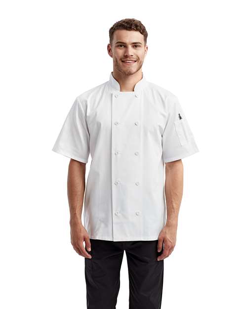 Unisex Short Sleeve Recycled Chef Coat - White Front