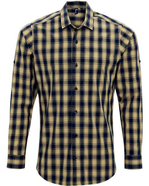 Artisan Collection by Reprime Men's Mulligan Check Cotton Shirt - Camel/ Navy Front