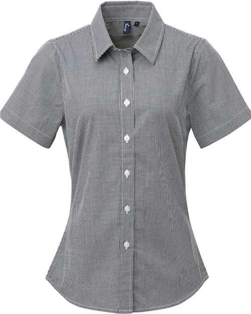 Artisan Collection by Reprime Women's Microcheck Gingham Short Sleeve Cotton Dress Shirt - Black/ White Front