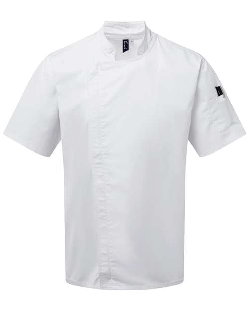 Artisan Collection by Reprime Unisex Zip-Close Short Sleeve Chef's Coat - White Front