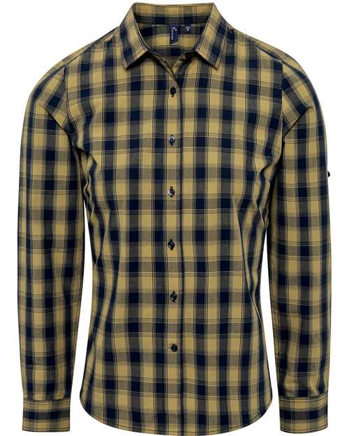 Artisan Collection by Reprime Women's Mulligan Check Cotton Dress Shirt - Camel/ Navy Front