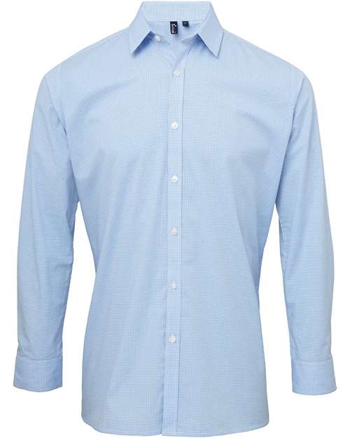 Artisan Collection by Reprime Men's Microcheck Gingham Cotton Shirt - Light Blue/ White Front