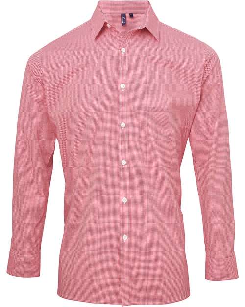 Artisan Collection by Reprime Men's Microcheck Gingham Cotton Shirt - Red/ White Front