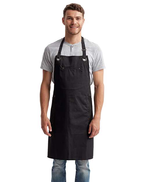 Artisan Collection by Reprime Barley Contrast Stitch Recycled Bib Apron - Model Front