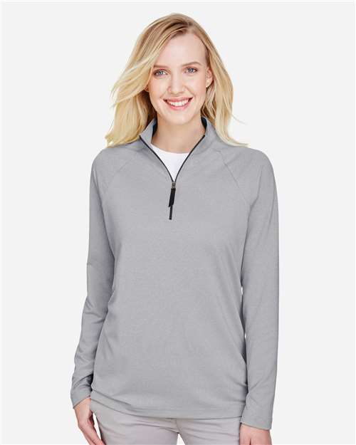Devon & Jones Women's CrownLux Performance® Clubhouse Micro-Stripe Quarter-Zip Pullover - Model Front