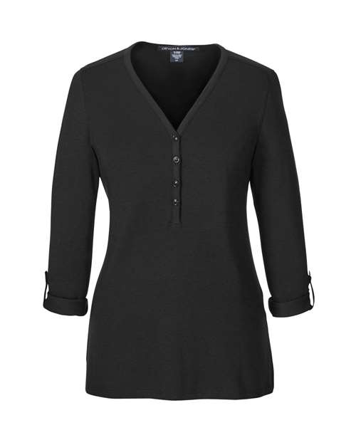Devon & Jones Women's Perfect Fit™ Y-Placket Convertible Sleeve Knit Top - Charity Pink Front