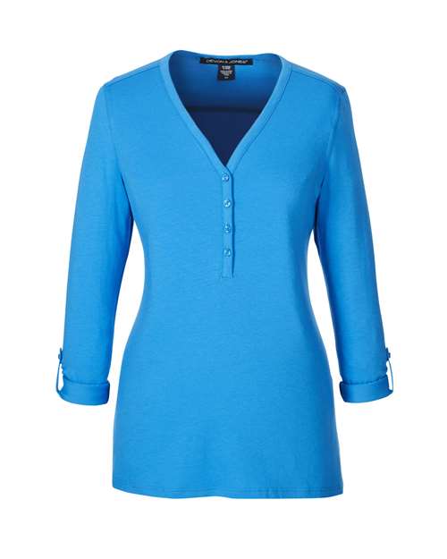 Devon & Jones Women's Perfect Fit™ Y-Placket Convertible Sleeve Knit Top - French Blue Front