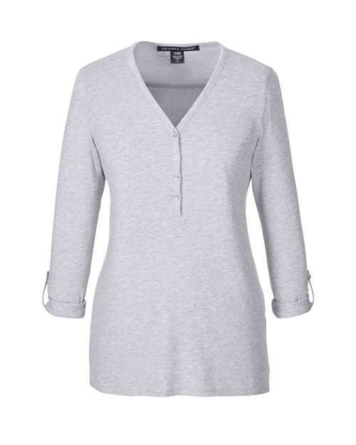Devon & Jones Women's Perfect Fit™ Y-Placket Convertible Sleeve Knit Top - Grey Heather Front