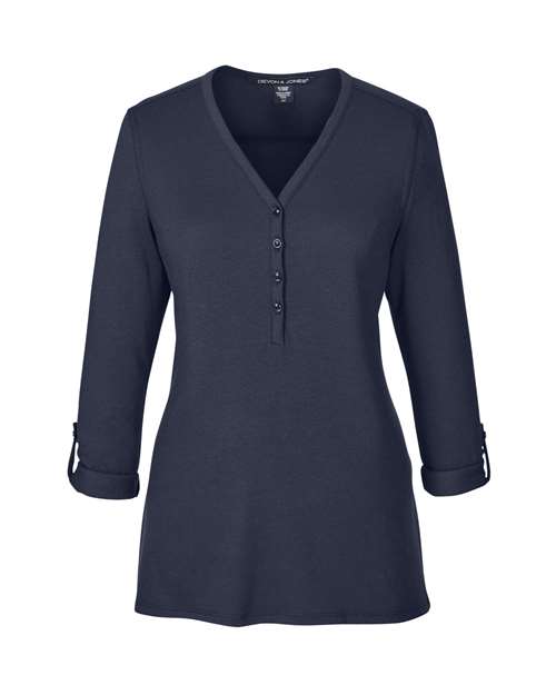 Devon & Jones Women's Perfect Fit™ Y-Placket Convertible Sleeve Knit Top - Navy Front