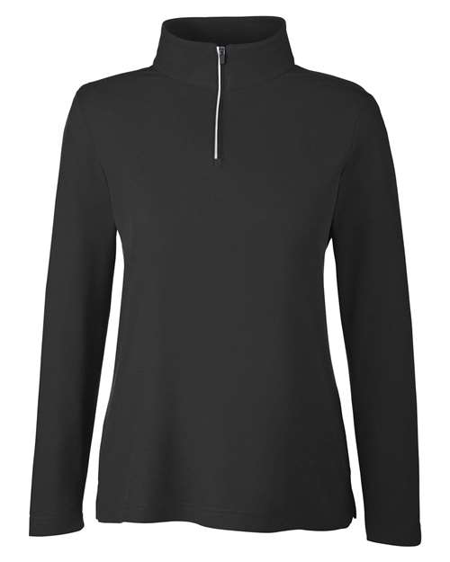 CORE365 Women's Fusion ChromaSoft™ Pique Quarter-Zip Pullover - Black Front