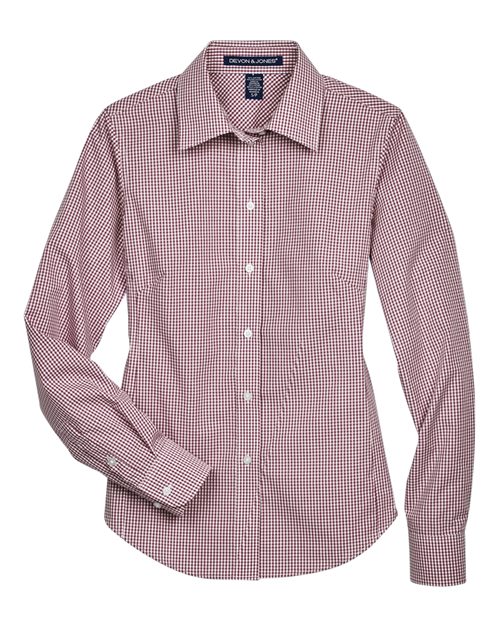 Devon & Jones Women's Crown Collection® Gingham Check Woven Dress Shirt - Burgundy Front