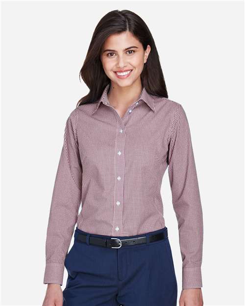 Devon & Jones Women's Crown Collection® Gingham Check Woven Dress Shirt - Model Front