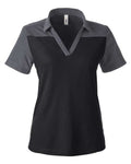 CORE365 Women's Fusion ChromaSoft™ Colorblock Polo - Black/ Carbon Heather Front
