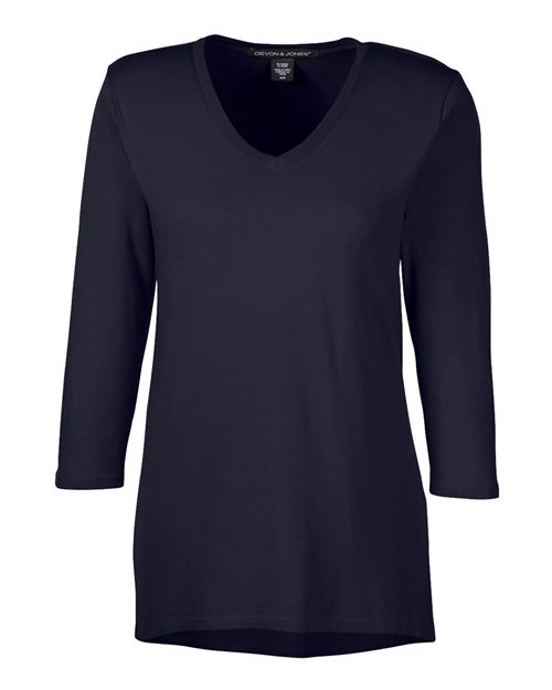 Devon & Jones Women's Perfect Fit™ Bracelet-Length V-Neck Top - Black Front