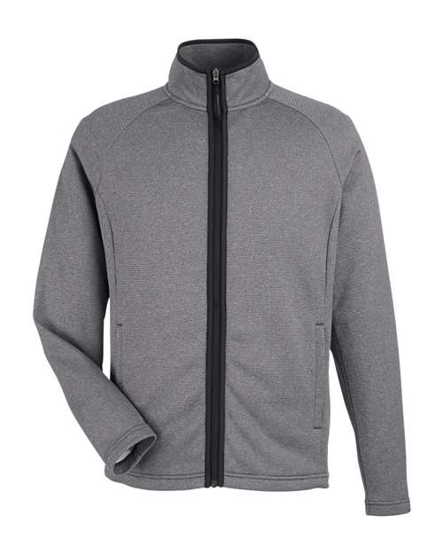 CORE365 Men's Venture Heathered Stripe Full-Zip Jacket - Black/ White Front