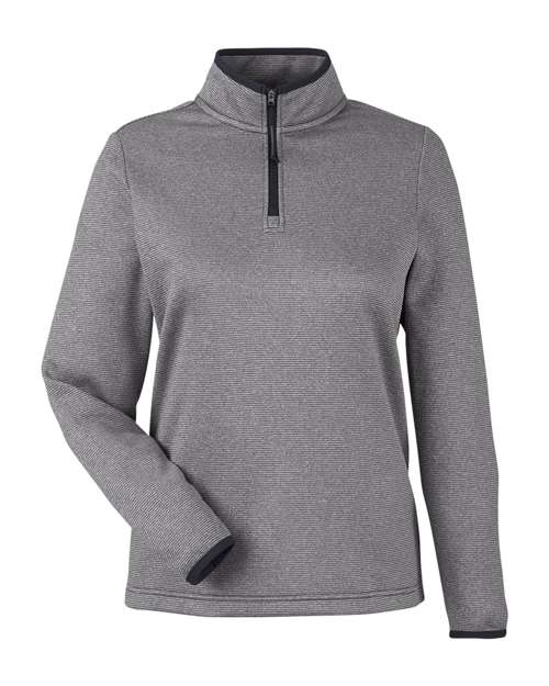 CORE365 Women's Venture Heathered Stripe Quarter-Zip Pullover - Black/ White Front
