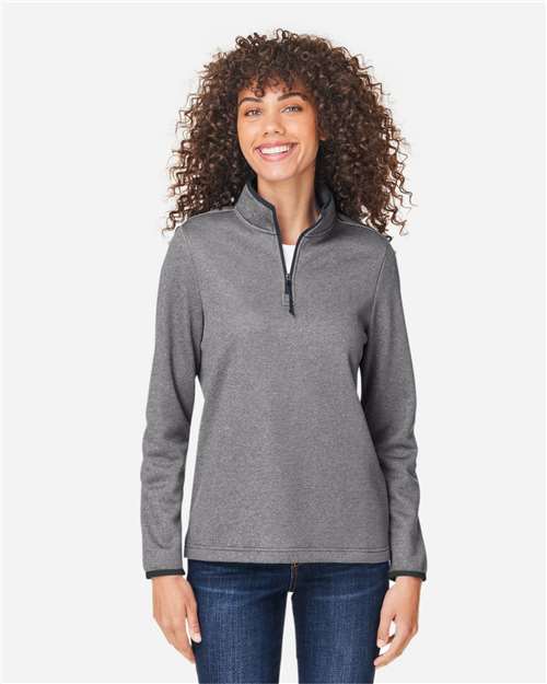 CORE365 Women's Venture Heathered Stripe Quarter-Zip Pullover - Model Front
