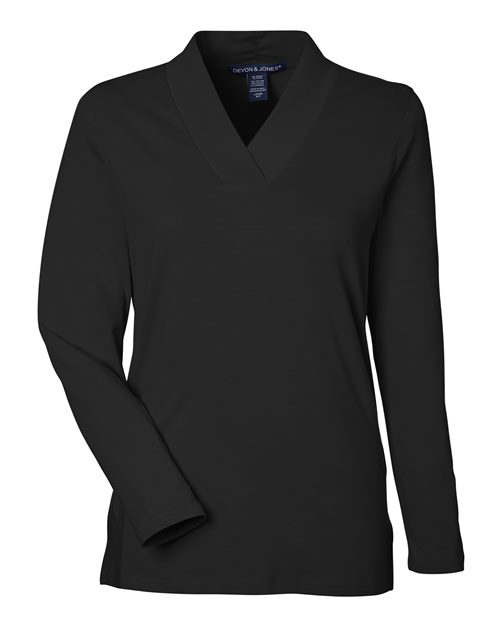 Devon & Jones Women's Raleigh Shawl Collar Knit Top - Black Front