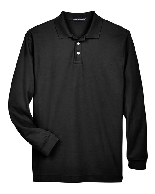 Devon & Jones Men's Pima Piqué Long Sleeve Polo - Black Front