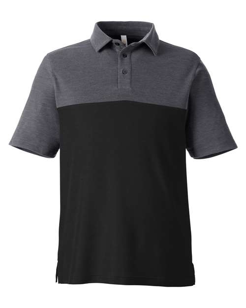 CORE365 Men's Fusion ChromaSoft™ Colorblock Polo - Black/ Carbon Heather Front