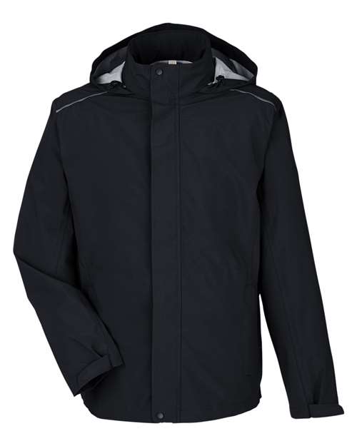CORE365 Men's Barrier Packable Rain Jacket - Black Front