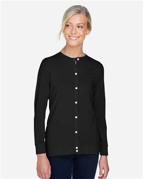Devon & Jones Women's Perfect Fit™ Ribbon Cardigan - Model Front