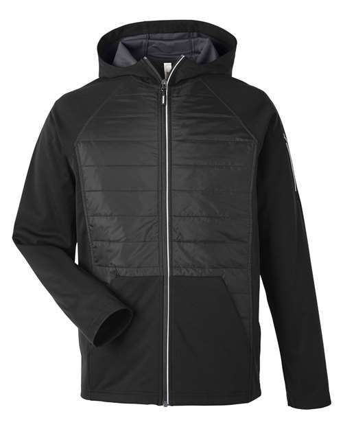 CORE365 Unisex Techno Lite Hybrid Hooded Jacket - Black Front
