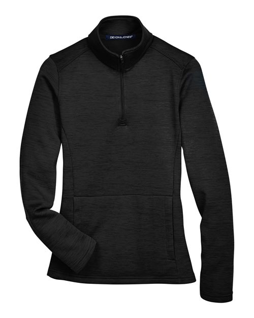 Devon & Jones Women's Newbury Mélange Fleece Quarter-Zip Pullover - Black Heather Front
