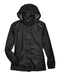 CORE365 Women's Climate Seam-Sealed Lightweight Variegated Ripstop Jacket - Black Front