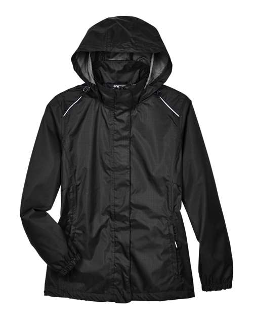 CORE365 Women's Climate Seam-Sealed Lightweight Variegated Ripstop Jacket - Black Front