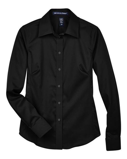Devon & Jones Women's Crown Collection® Solid Stretch Twill Woven Dress Shirt - Black Front