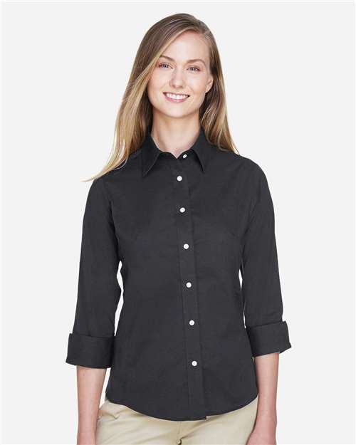 Devon & Jones Women's Perfect Fit™ Three-Quarter Sleeve Stretch Poplin Dress Shirt - Model Front