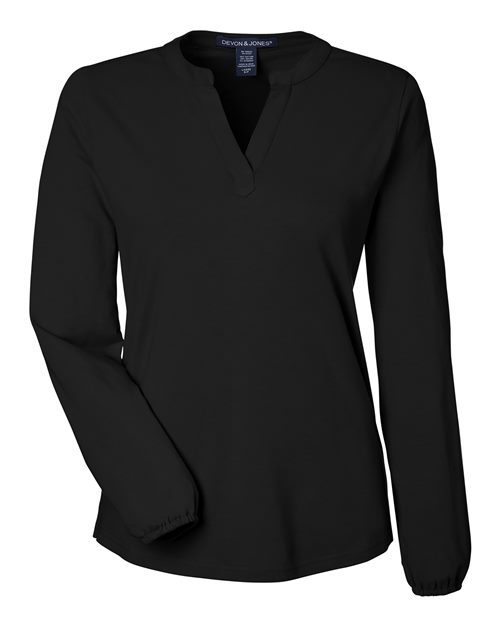 Devon & Jones Women's Raleigh Half-Placket Knit Top - Black Front