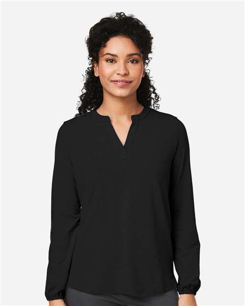 Devon & Jones Women's Raleigh Half-Placket Knit Top - Model Front