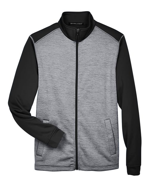 Devon & Jones Men's Newbury Colorblock Mélange Fleece Full-Zip jacket - Black Heather/ Dark Grey Heather Front