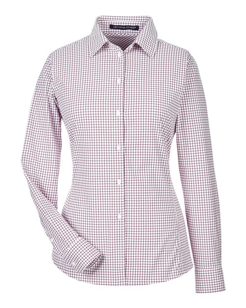 Devon & Jones Women's CrownLux Performance® Micro Windowpane Woven Dress Shirt - Burgundy/ White Front