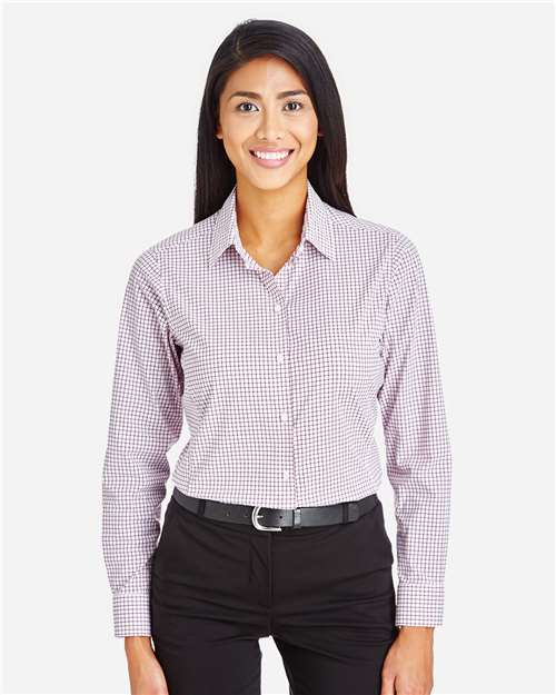 Devon & Jones Women's CrownLux Performance® Micro Windowpane Woven Dress Shirt - Model Front