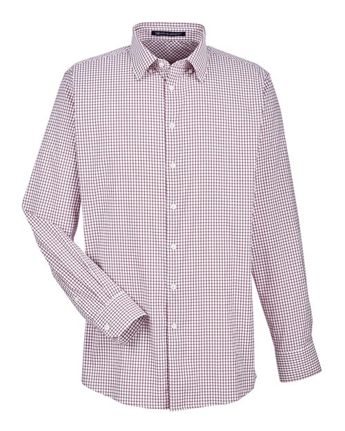 Devon & Jones Men's CrownLux Performance® Micro Windowpane Woven Dress Shirt - Burgundy/ White Front