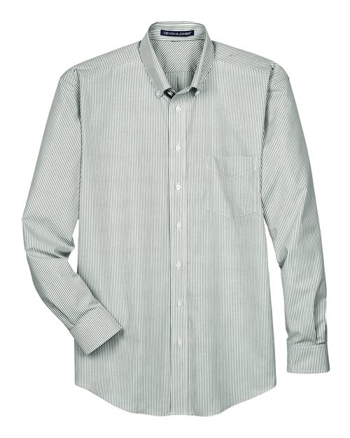 Devon & Jones Men's Crown Collection® Banker Stripe Woven Dress Shirt - Dill Front